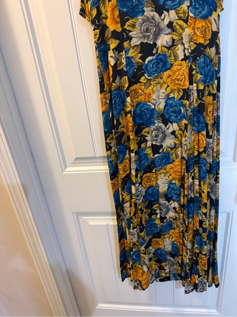 Women's Floral Maxi Skirt in Blue, Yellow & Gray